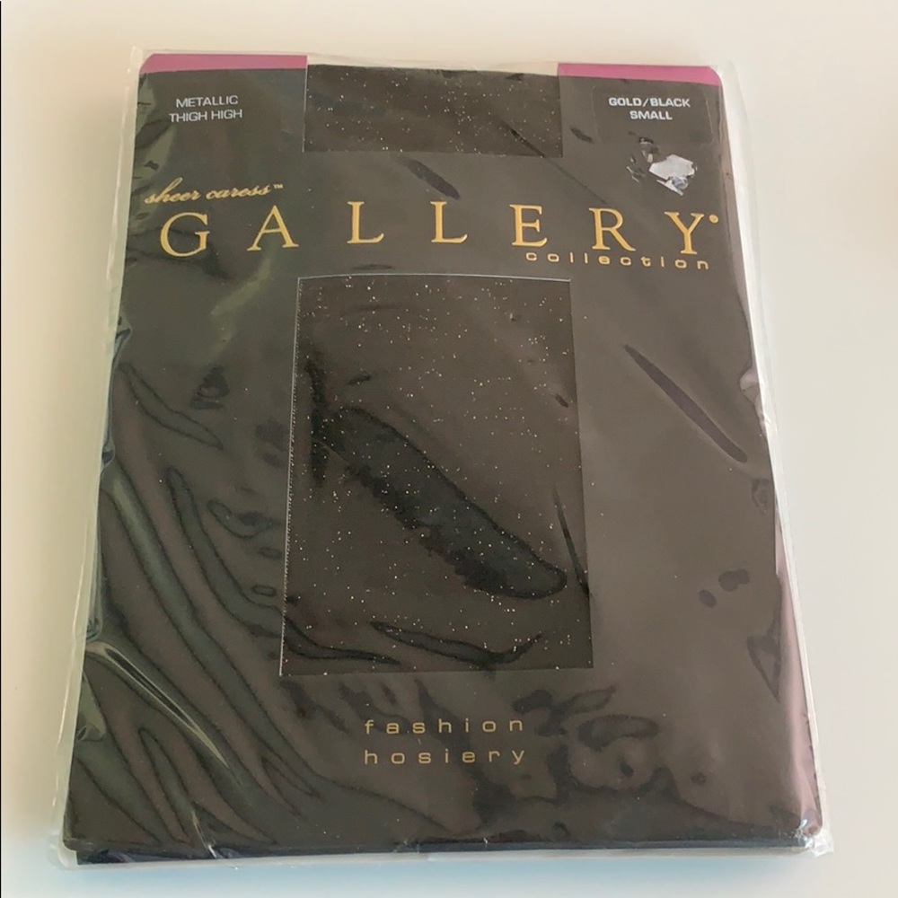 NWOT -Sheer Caress Black and Gold Metallic Hosiery